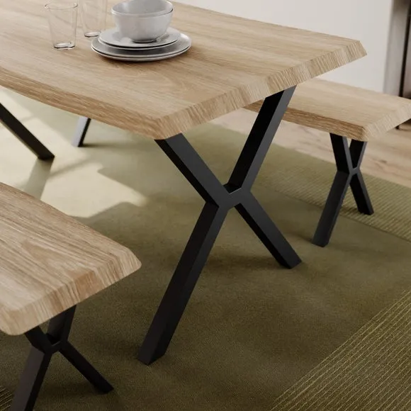 Ezra II 6 Seater Rectangular Dining Table with 2 Benches 4