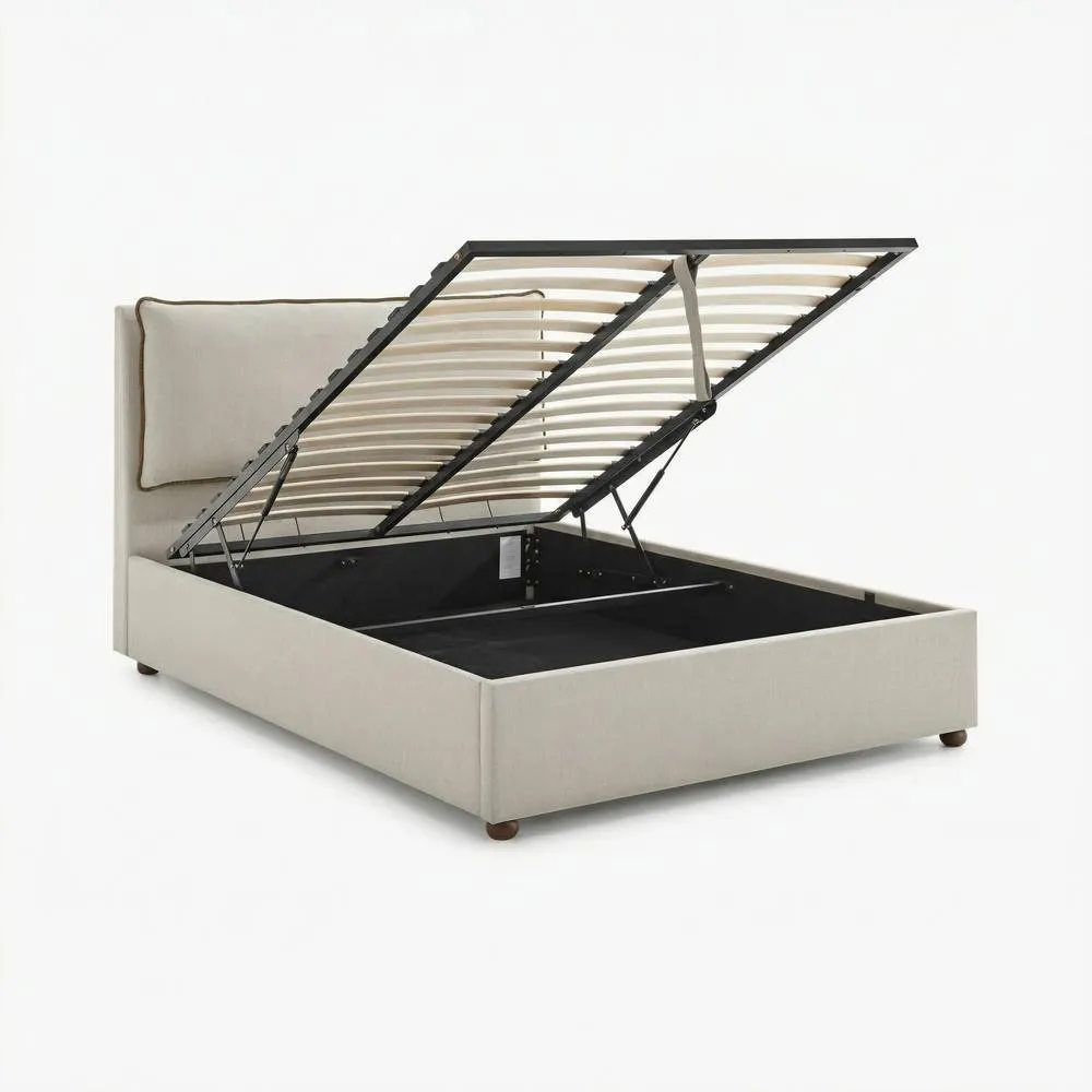 FurnitureboxUK Tilly Cream & Bronze Fabric Ottoman King Size Bed Frame 5