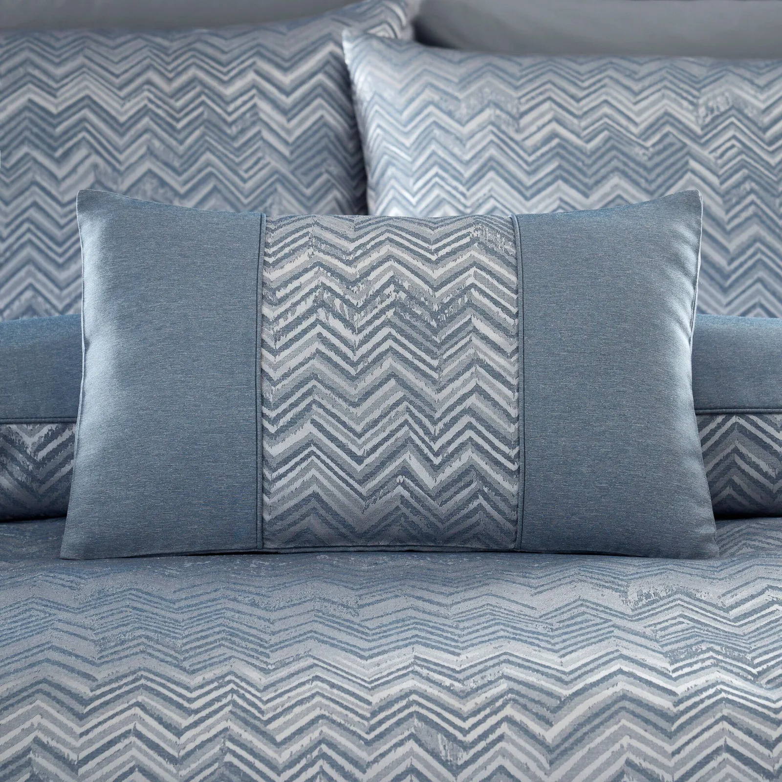 Portfolio Home Antibes Chevron Waves Filled Boudoir Cushion Pillow 32 x 50cm in Blue 1