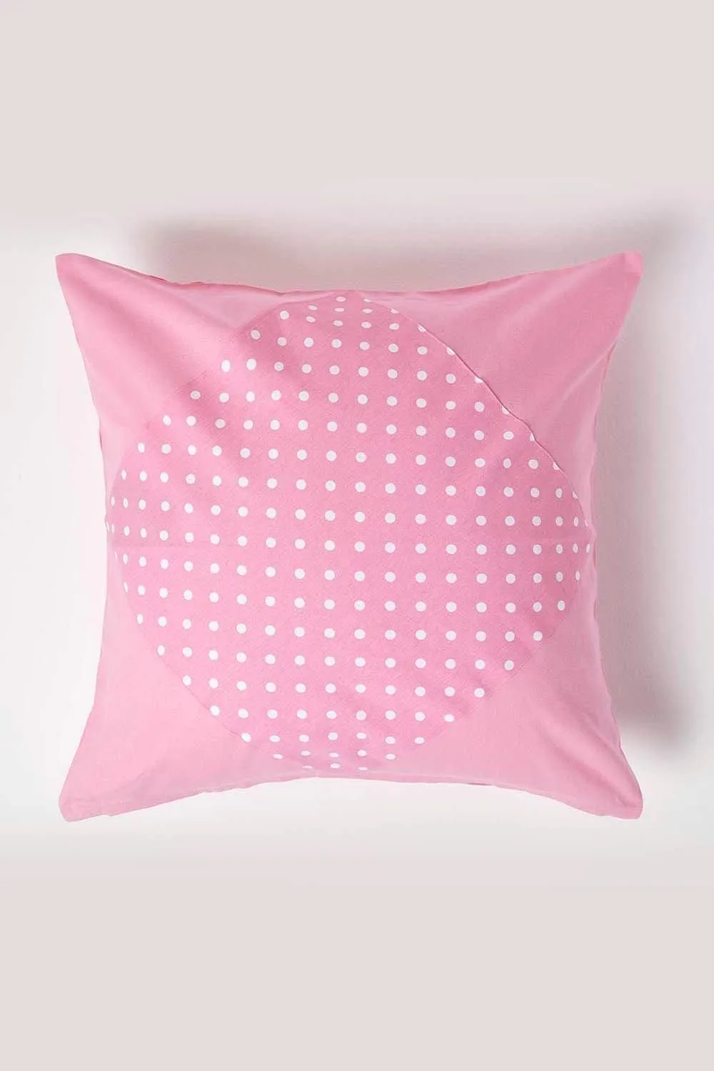 Homescapes Cotton Plain & Polka Dots Cushion Cover in Pink 1