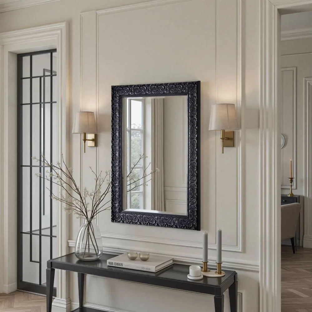 Yearn Mirrors Carved Framed Bevelled Mirror Black 102.5x74.5cm 3