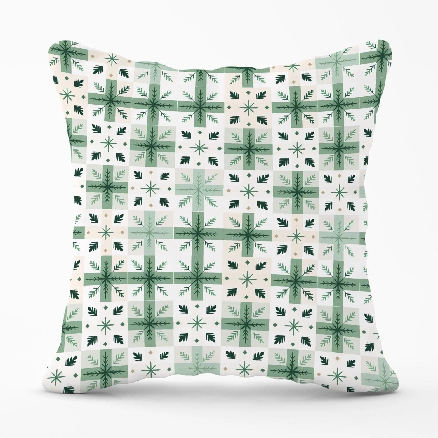 Warren Reed - Designer Christmas Quilting Squares, Green & White, Geometric Outdoor Cushion