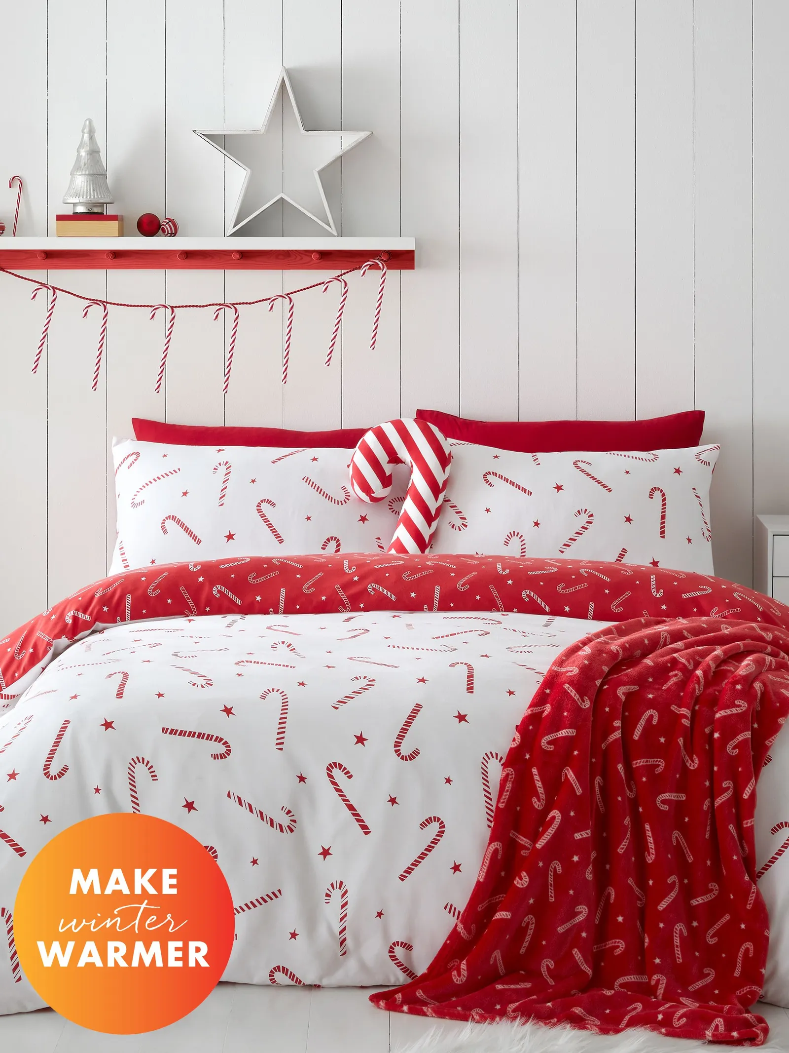 Catherine Lansfield 'Christmas Candy Cane' Duvet Cover Set in White 1
