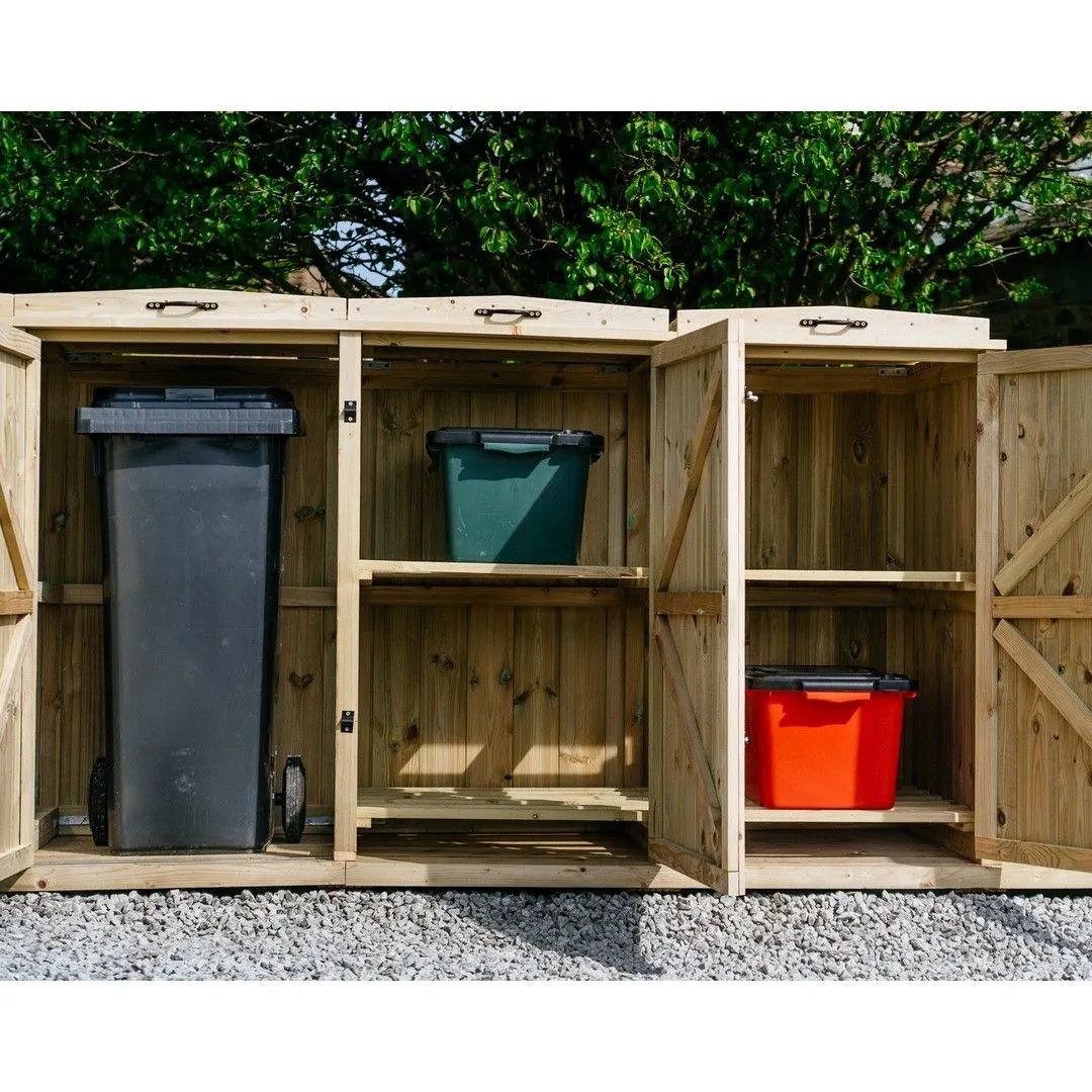 Buttercup Farm Chatburn Bin Store, Fits 3x 180L/240L Wheelie Bins & 4x Boxes in Brown 5