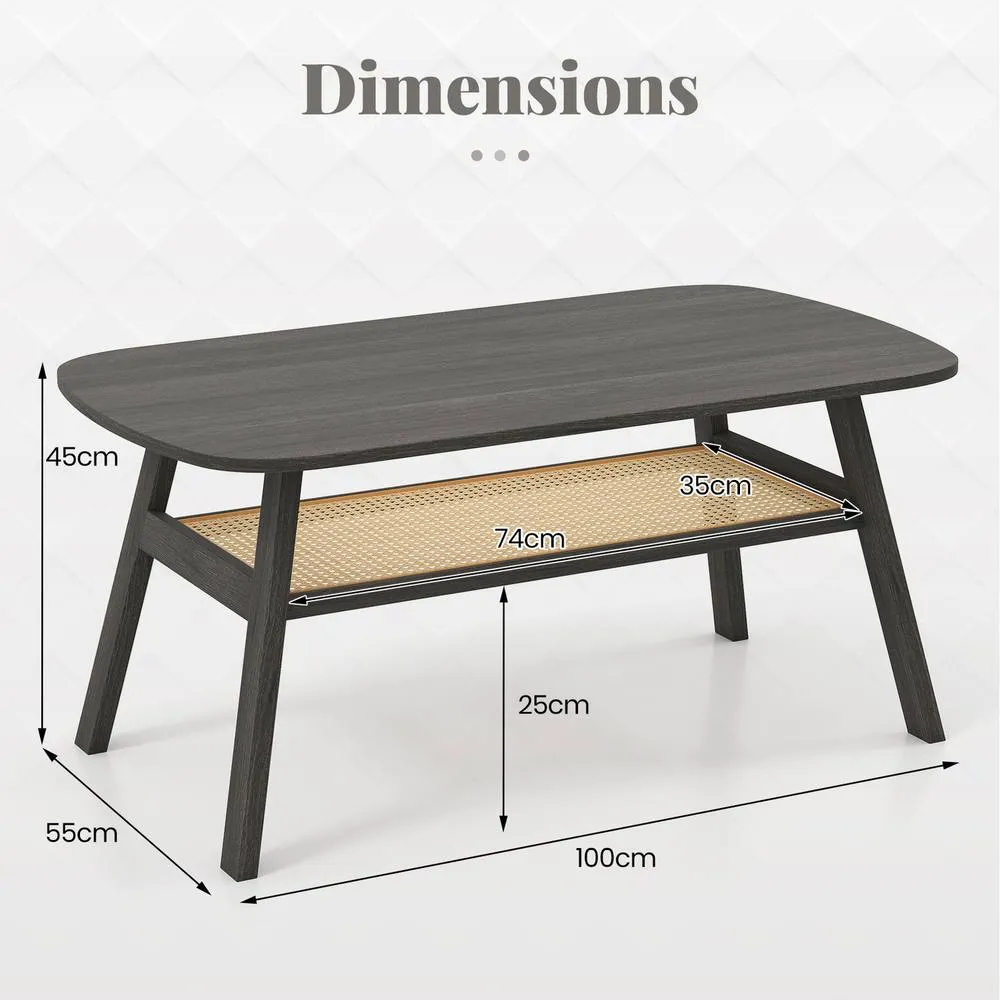 Costway 2-Tier Coffee Table Rectangular Center Table w/Storage Shelf-Black in Dark Grey 3
