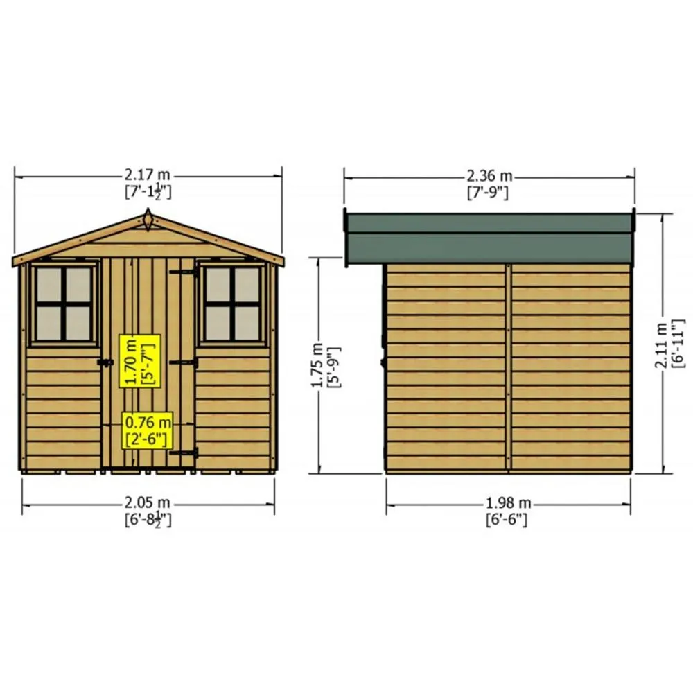 Shires Casita Single Door Tongue & Groove Garden Shed Workshop 7x7 ft in Brown 5