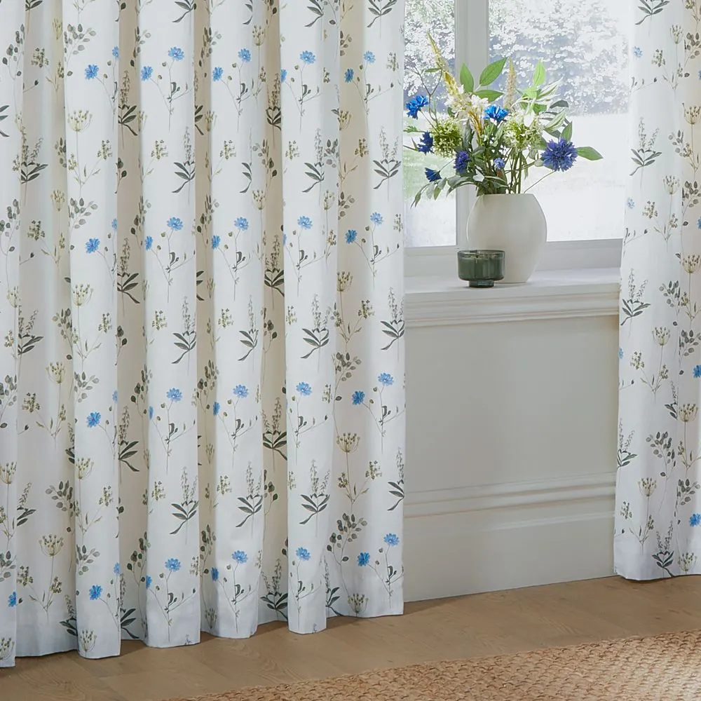 Wylder Meadow 100% Cotton Floral Pencil Pleat Curtain Pair in White 4