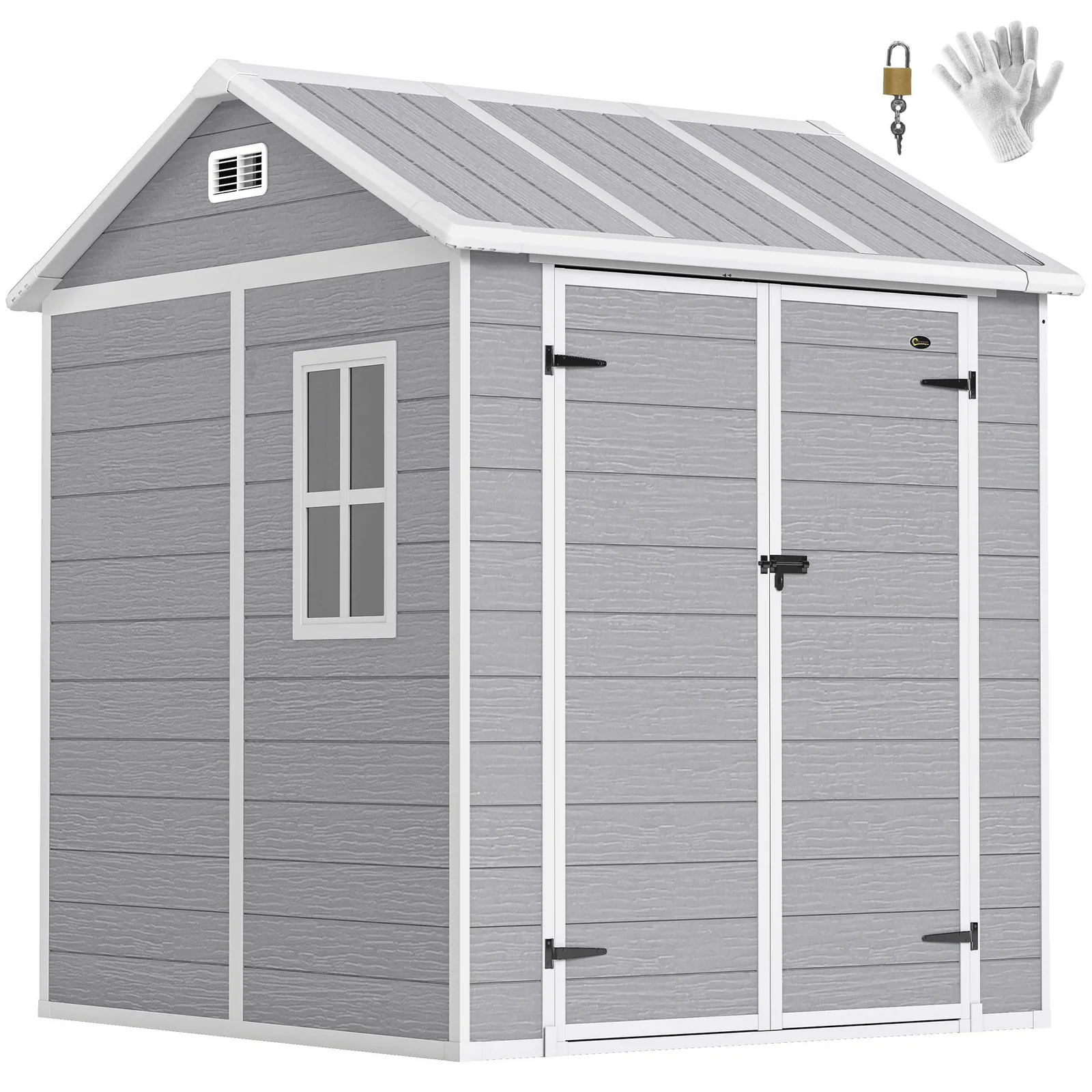 OUTSUNNY 6 x 6ft Plastic Garden Shed with Floor, Window, Vents, Grey 2
