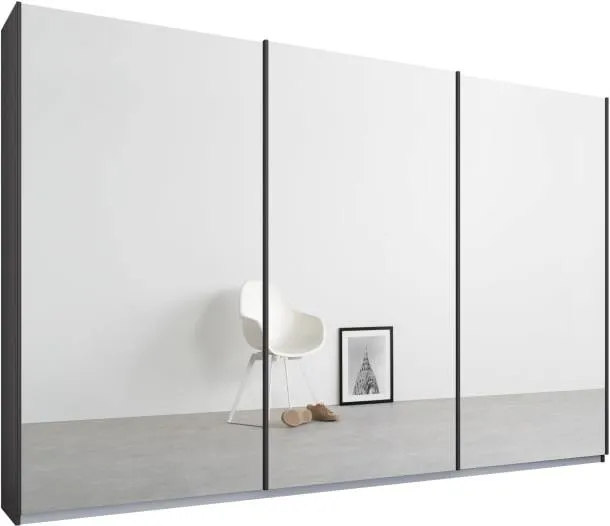 Malix 3 door 270cm Sliding Wardrobe, Graphite Grey frame,Mirror doors , Classic Interior