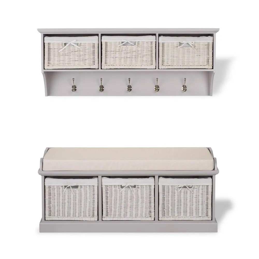Statement Furniture Tetbury 3 White Wicker Basket & Cream Cushion Hallway Set in Taupe
