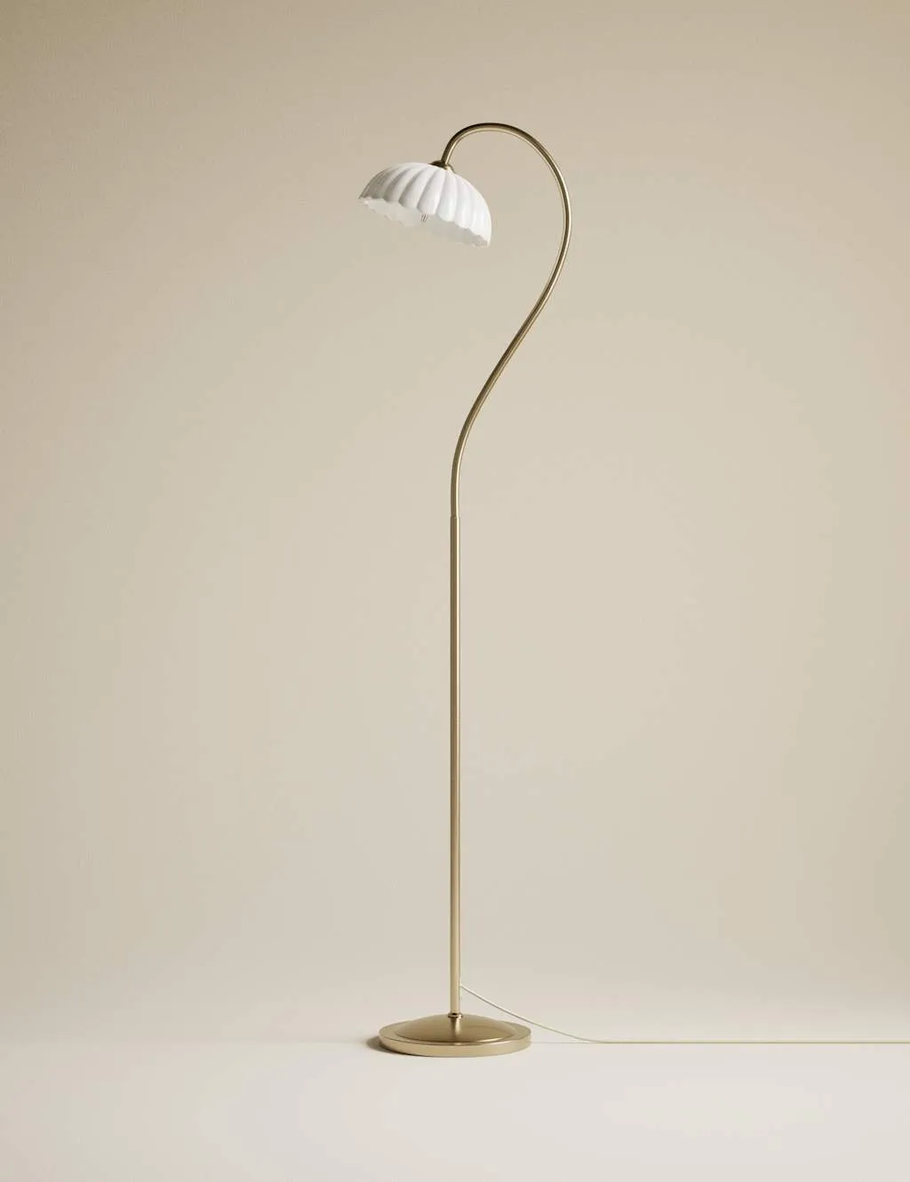 M&S Scalloped Glass Swan Neck Floor Lamp White