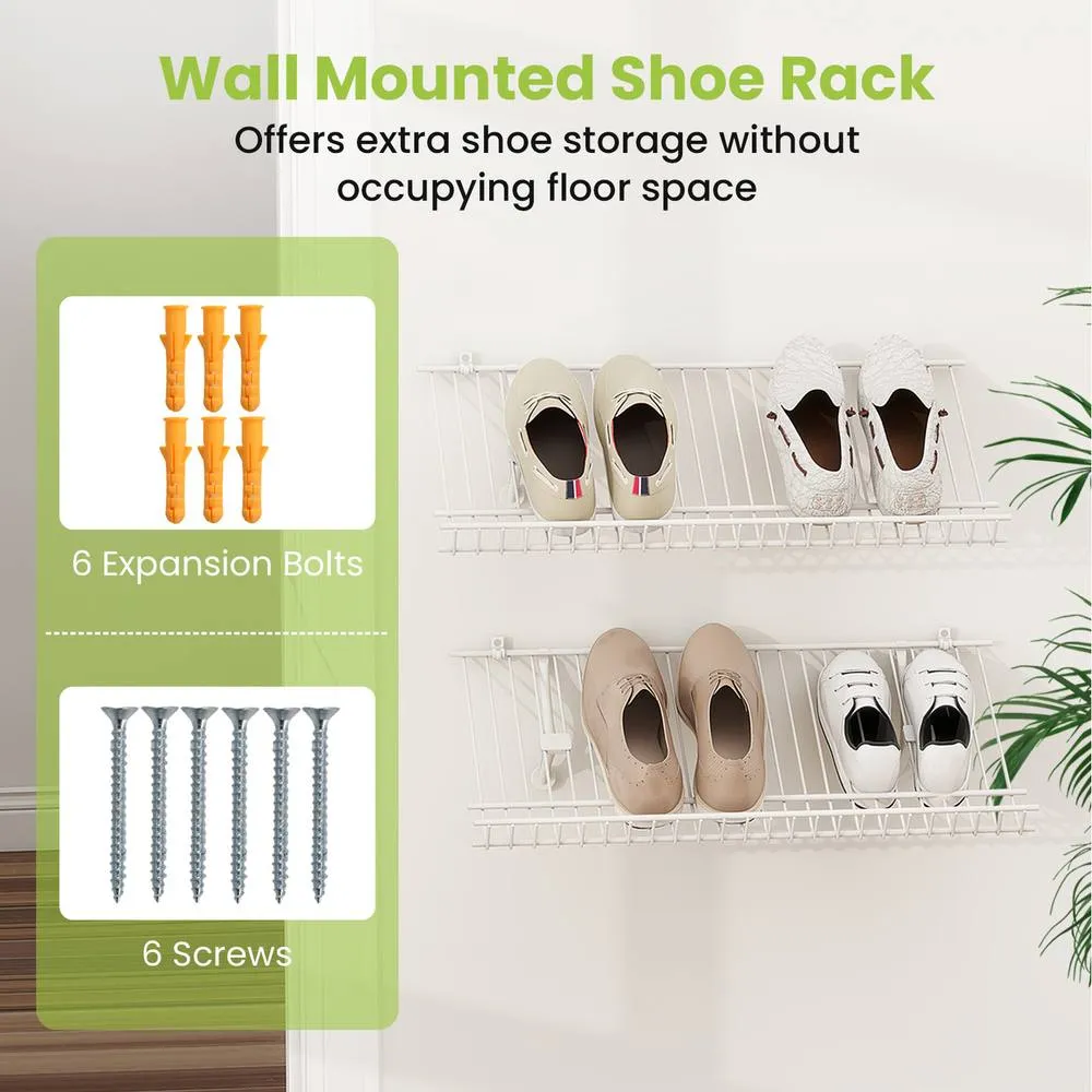 Costway Closet Shelves Wall Mounted Set of 2 Metal Wire Shoe Racks-White in White 3
