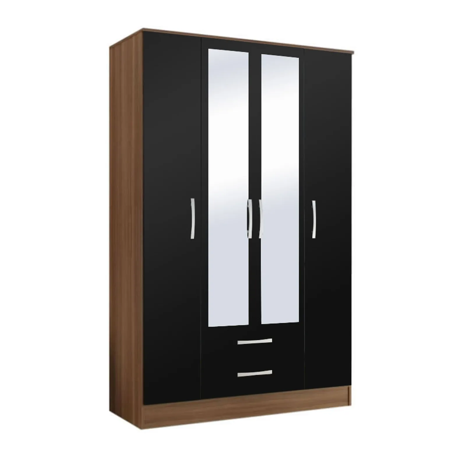 Lynx Mirrored 4 Door Mirrored Wardrobe Black