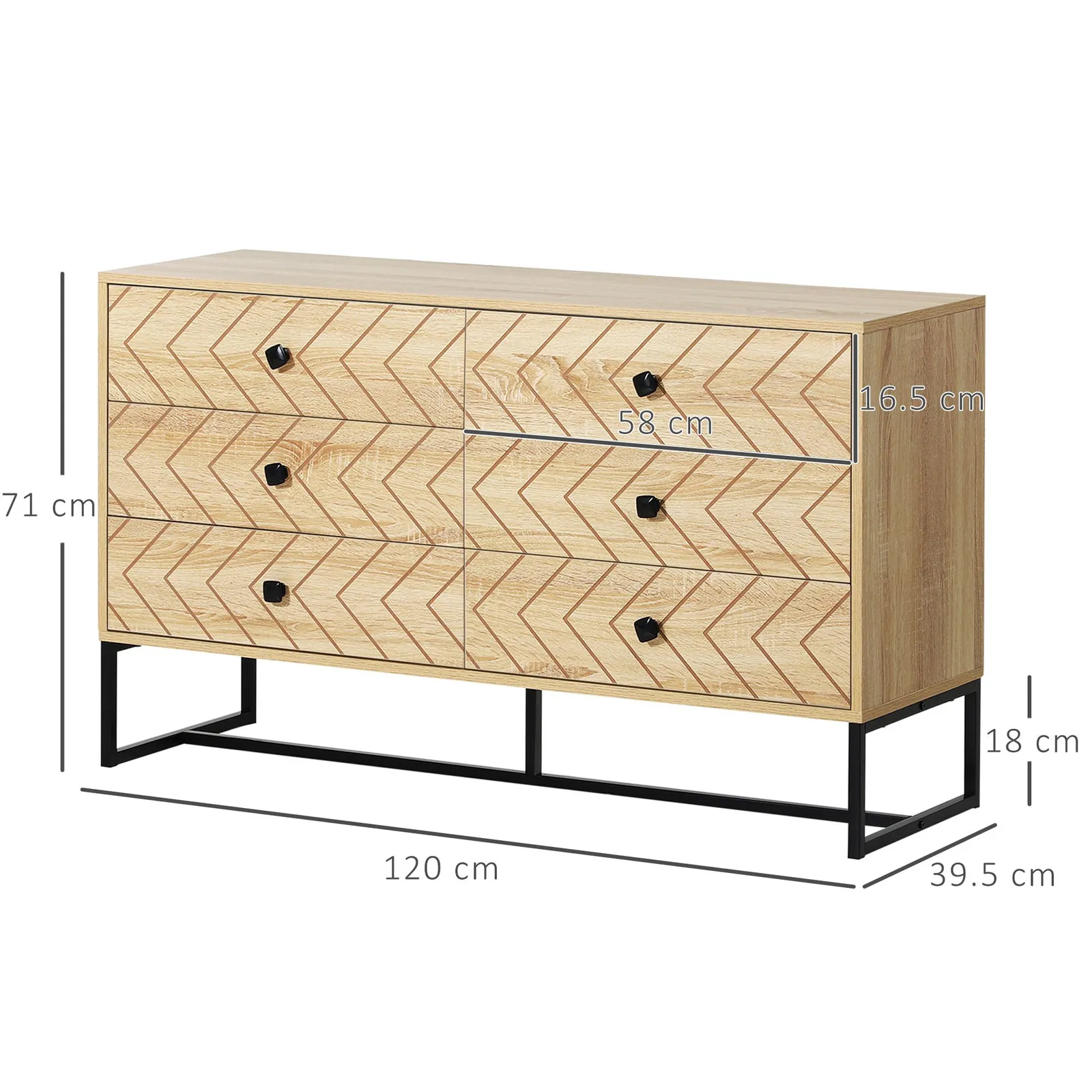HOMCOM Chest Of 6 Drawers Sideboard Cabinet Storage Unit Bedroom Wood in Light Brown 3