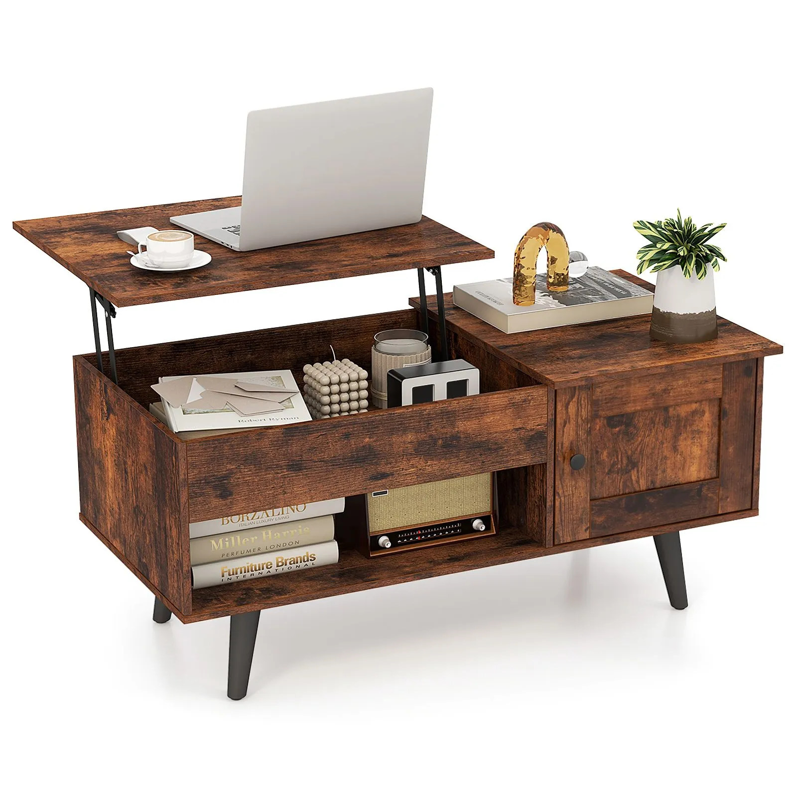 Costway Lift Top Coffee Table Pull up Coffee Table w/ Storage in Brown 3