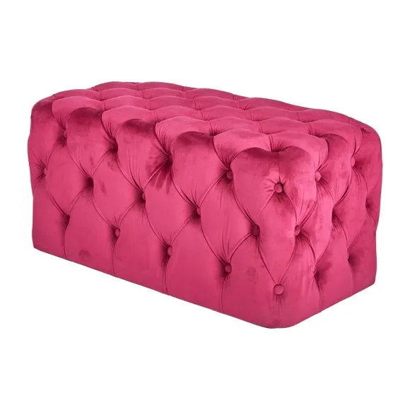 Return - Seraphina Velvet Buttoned Footstool, Raspberry Pink 3