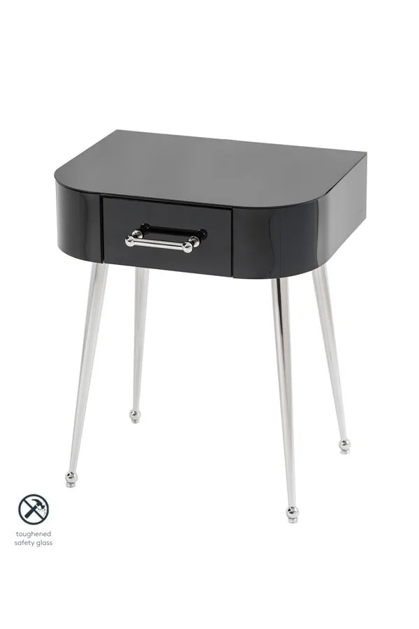 Mason Black Glass Side Table – Shiny Silver Legs