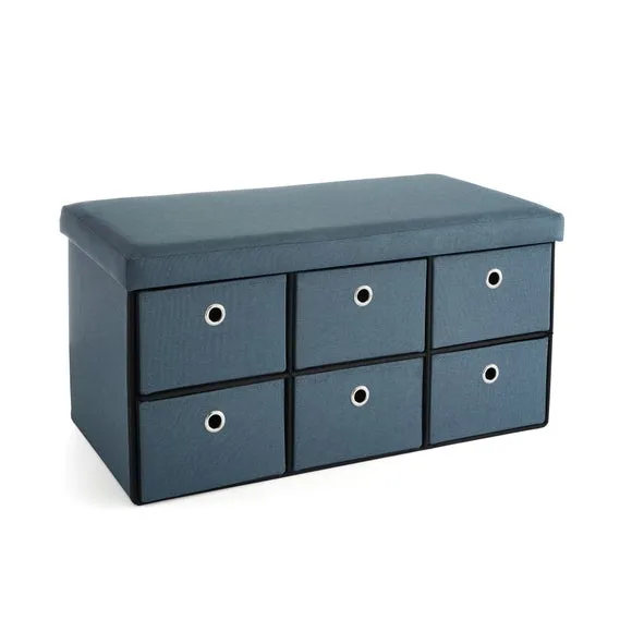 6 Drawer Faux Linen Foldable Ottoman 3