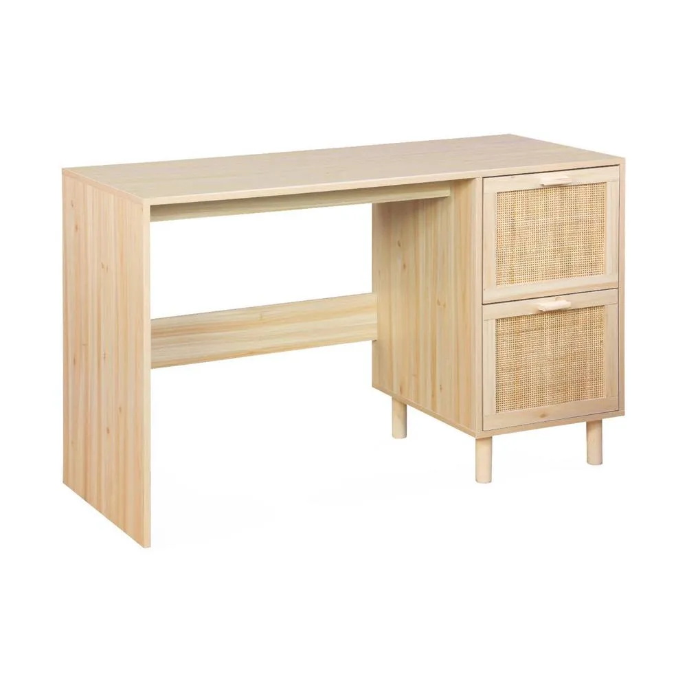 sweeek 2-drawer woven rattan desk in Beige 2