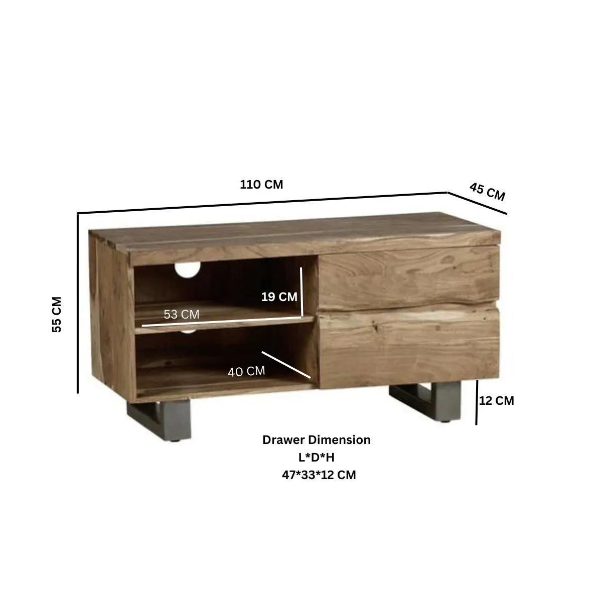IH Design Wollaston Natural Essential Live Edge Small TV Unit in Brown 4