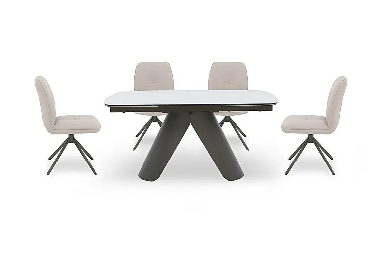 Perla Gloss Extending Dining Table and 4 Faux Leather Swivel Chairs - 160-cm