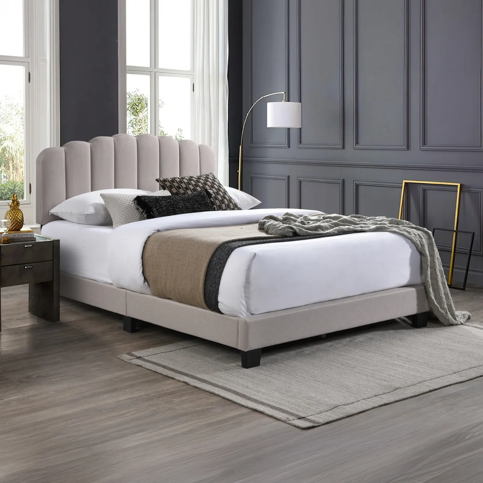Hope - Double - Low Foot-End Bed - Pebble Grey - Fabric - 4ft6 - Happy Beds 1