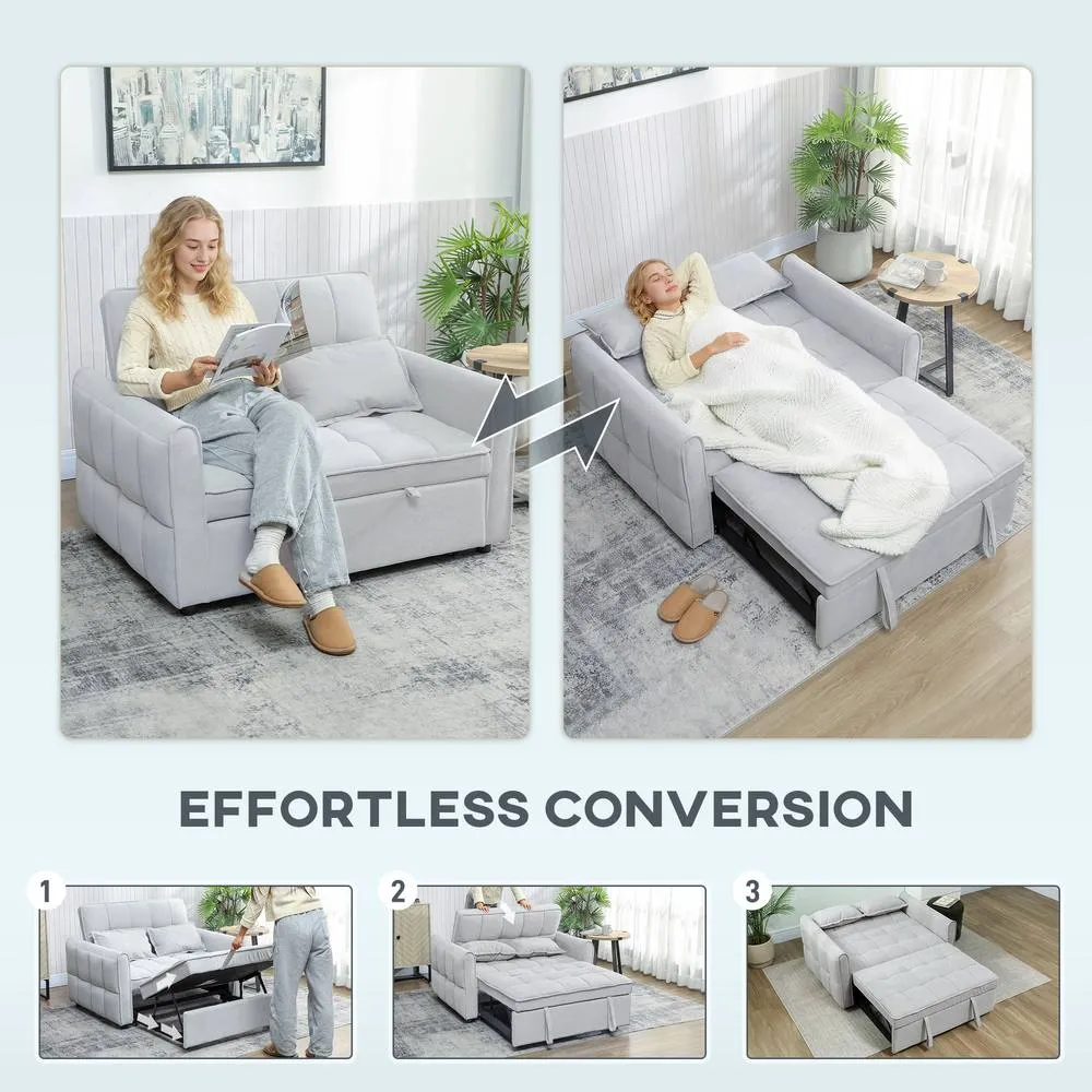 HOMCOM 2 Seater Sofa Bed, 3-in-1 Sleeper Sofa with Adjustable Backrest in Light Grey 4