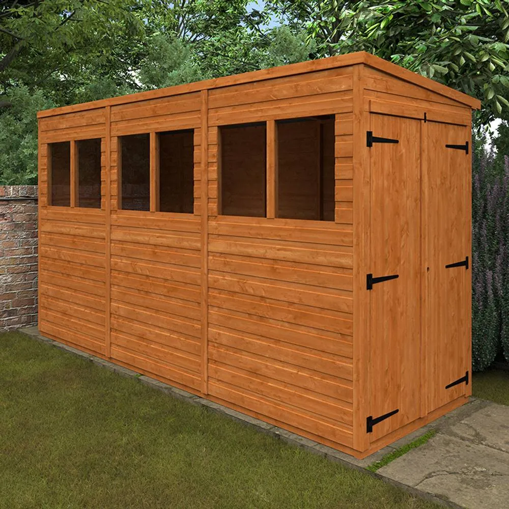Buttercup Farm 12 x 4 Feet Flex Pent Double Door 12mm Flex - L353.8 x W115 x H203 cm in Burnt Orange 2