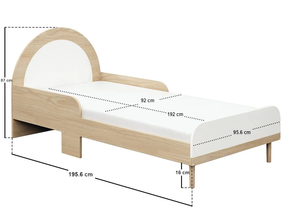 Flair Noah Single Curved Headboard Bed Oak in White 6