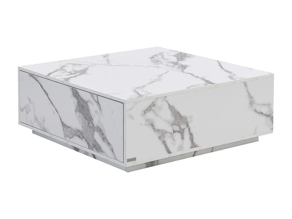 Vente-unique Coffee Table With 2 Drawers In MDF - W90 Cm - White Marble Effect 5