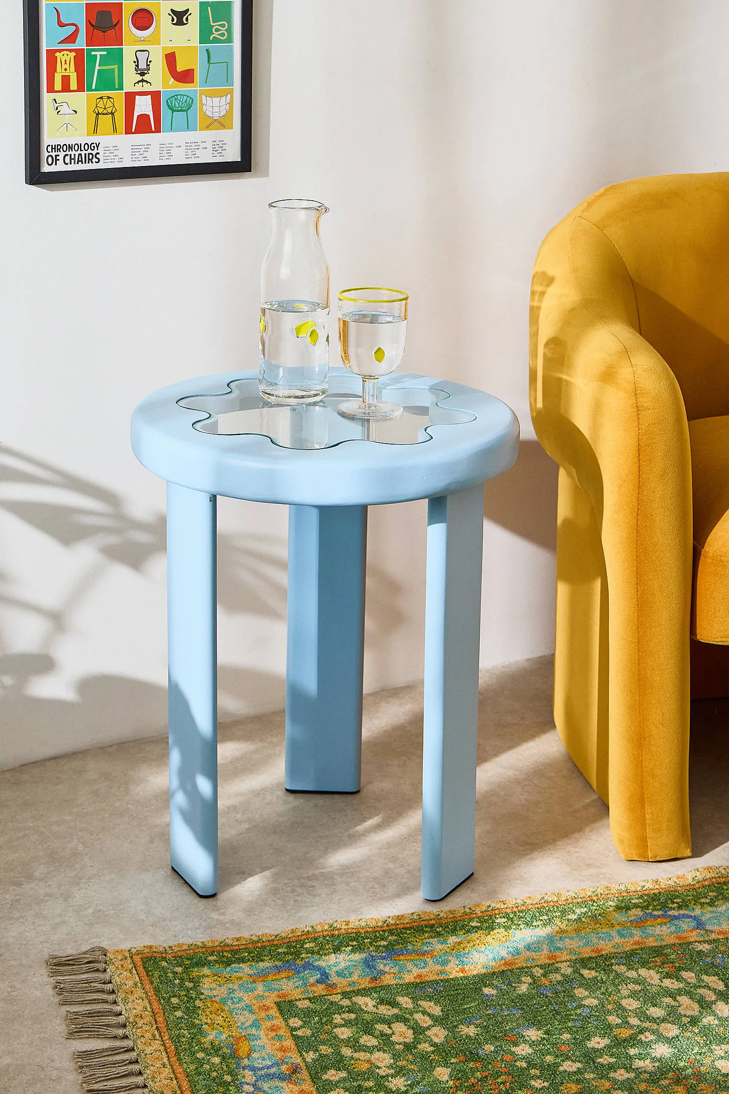 Wavy Glass Side Table - Blue