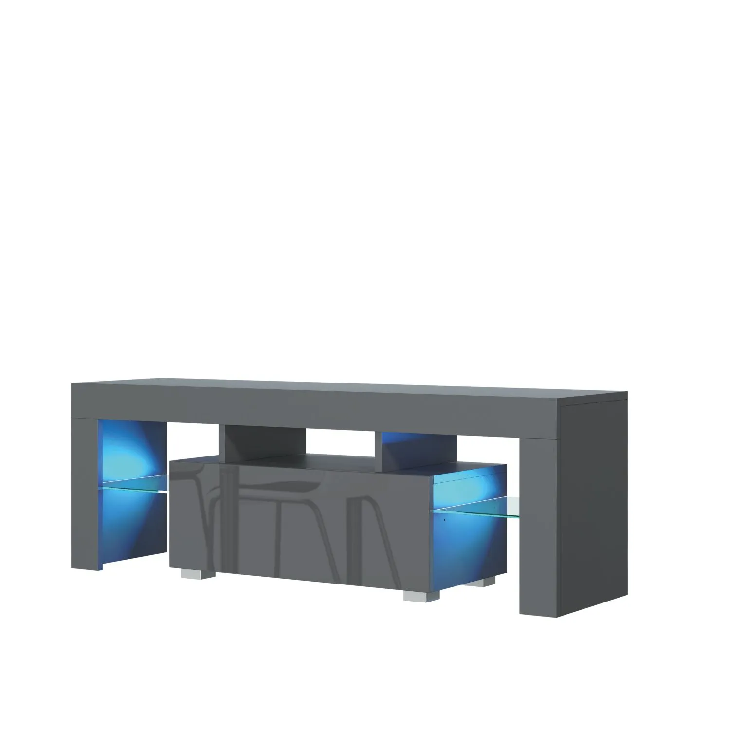 Creative Furniture Floe TV Unit 130cm - A Sleek & Elegant Cabinet with Gloss Doors & LED Lights in Dark Grey 3