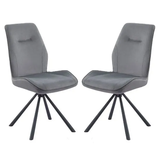Niken Grey Velvet Upholstered Swivel Dining Chairs In Pair