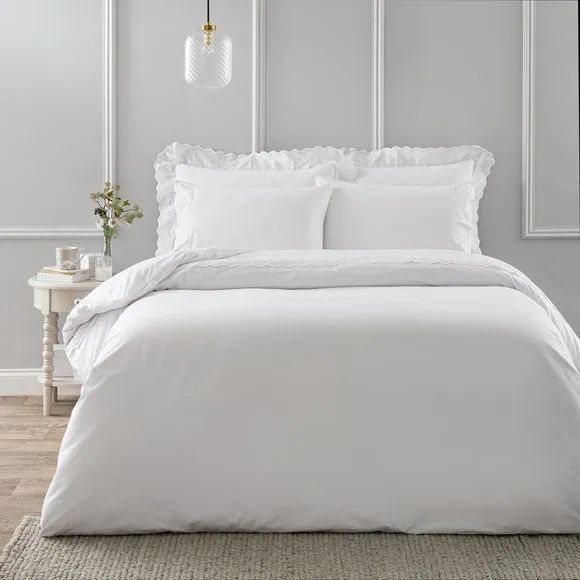 Broderie Lace Edge 100% Cotton Duvet Cover & Pillowcase Set 2