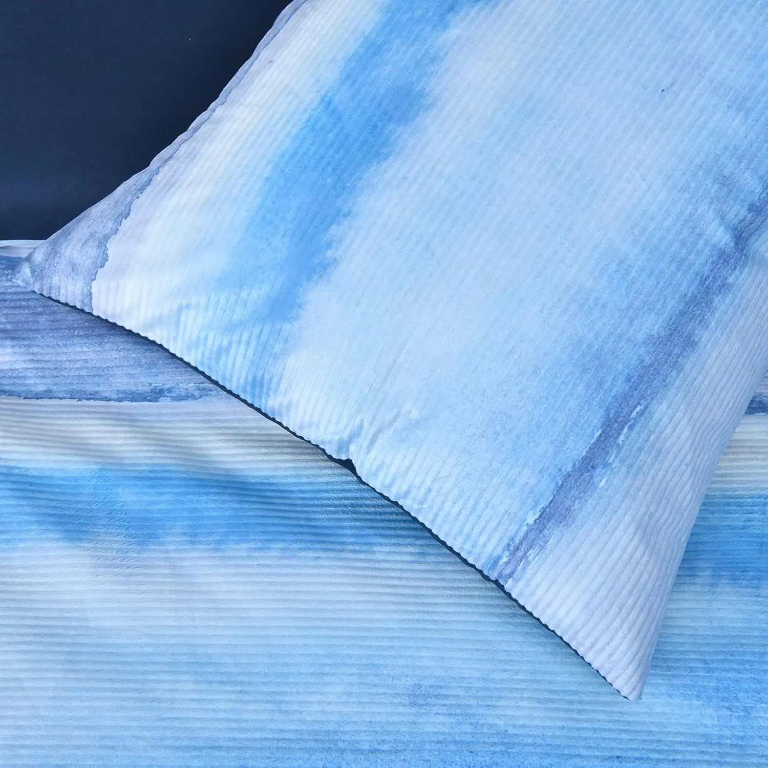 Smart Living Luxury Hotel Quality Reversible Ribbed Velvet Duvet Cover with Pillowcases in Blue 6