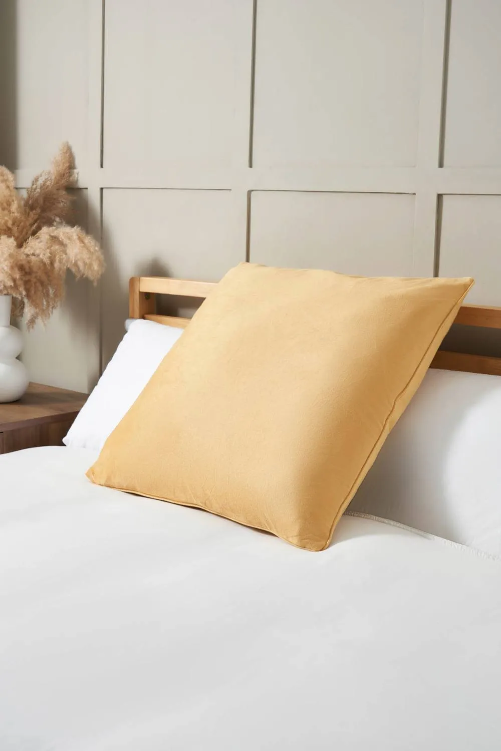 BHS Large Velour Piped Cushion in Yellow