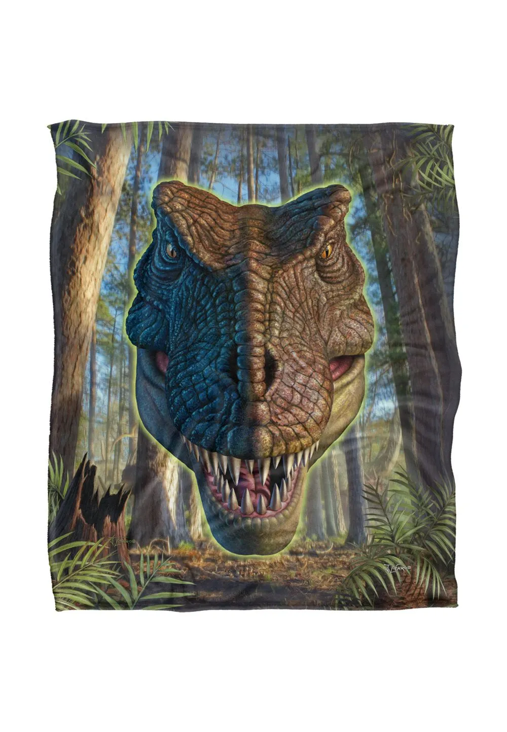 JQ Licensing Jlo T-Rex Dinosaur Head Silky Touch Super Soft Throw Blanket 152 X 127 cm in White