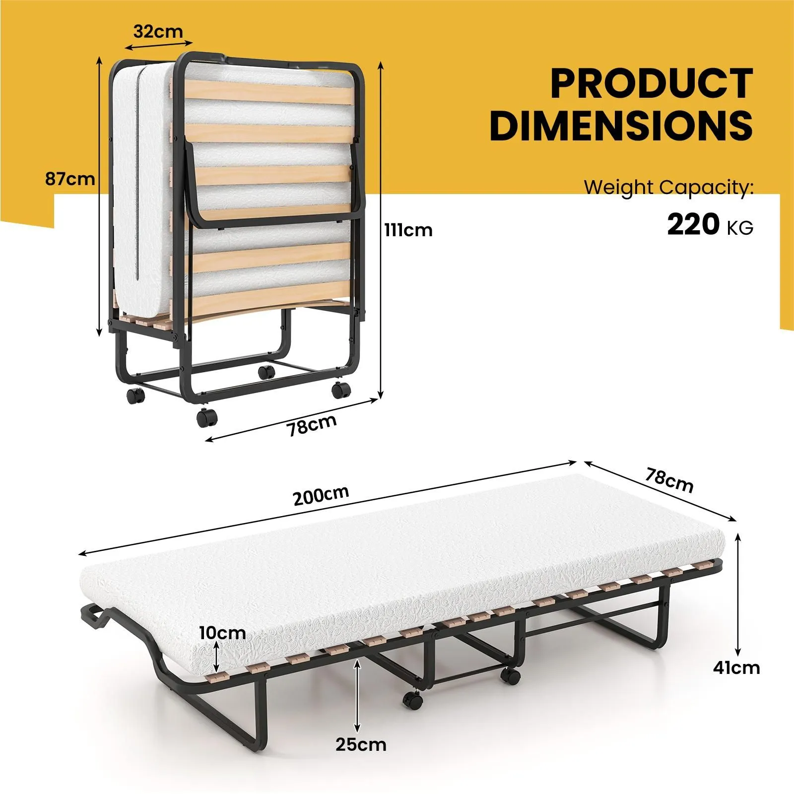 Costway Folding Bed w/ Mattress Portable Foldable Guest Bed Portable Rollaway Bed in White 2