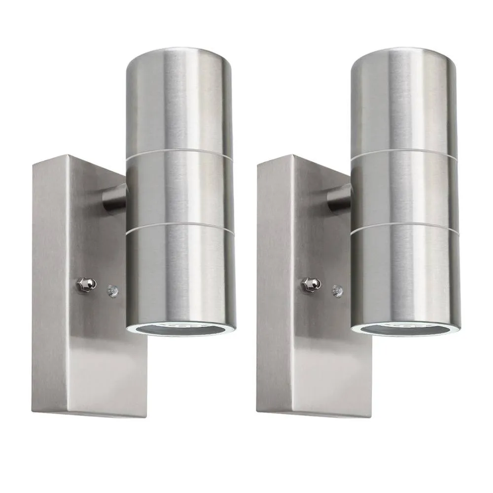 First Choice Lighting Set of 2 Blaze - Marine Grade Stainless Dusk Dawn Sensor Wall Lights in Silver
