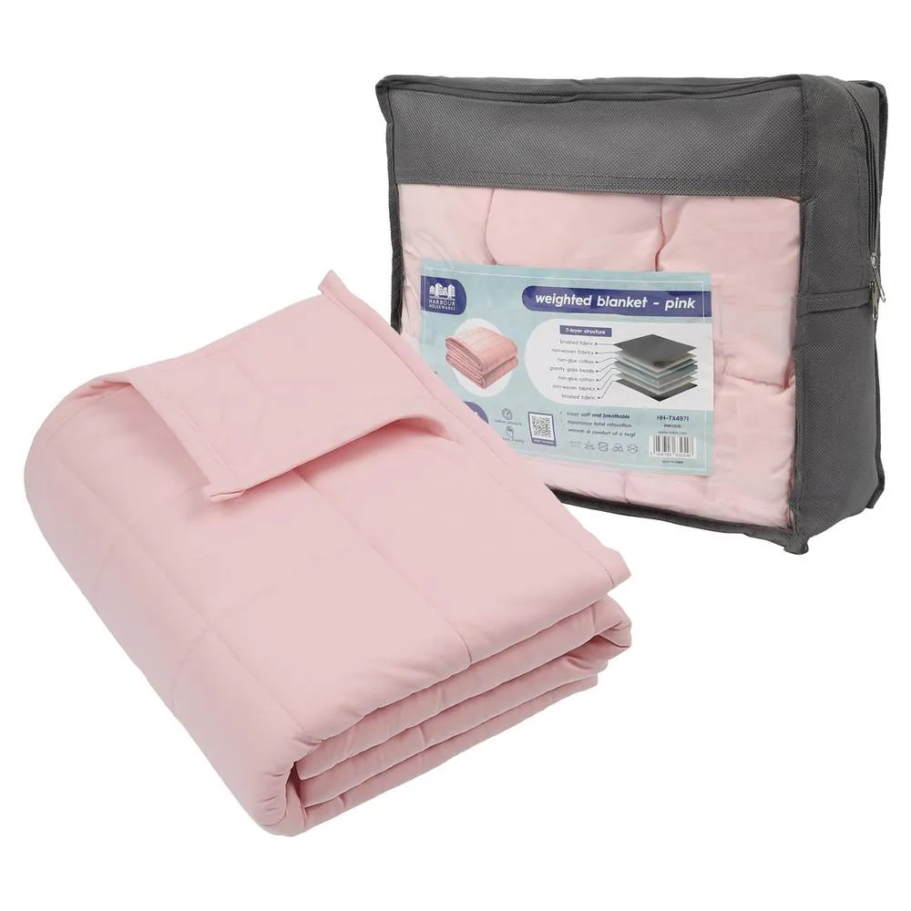Harbour Housewares Weighted Blanket with Storage Bag - 125 x 150cm - 4kg in Pink
