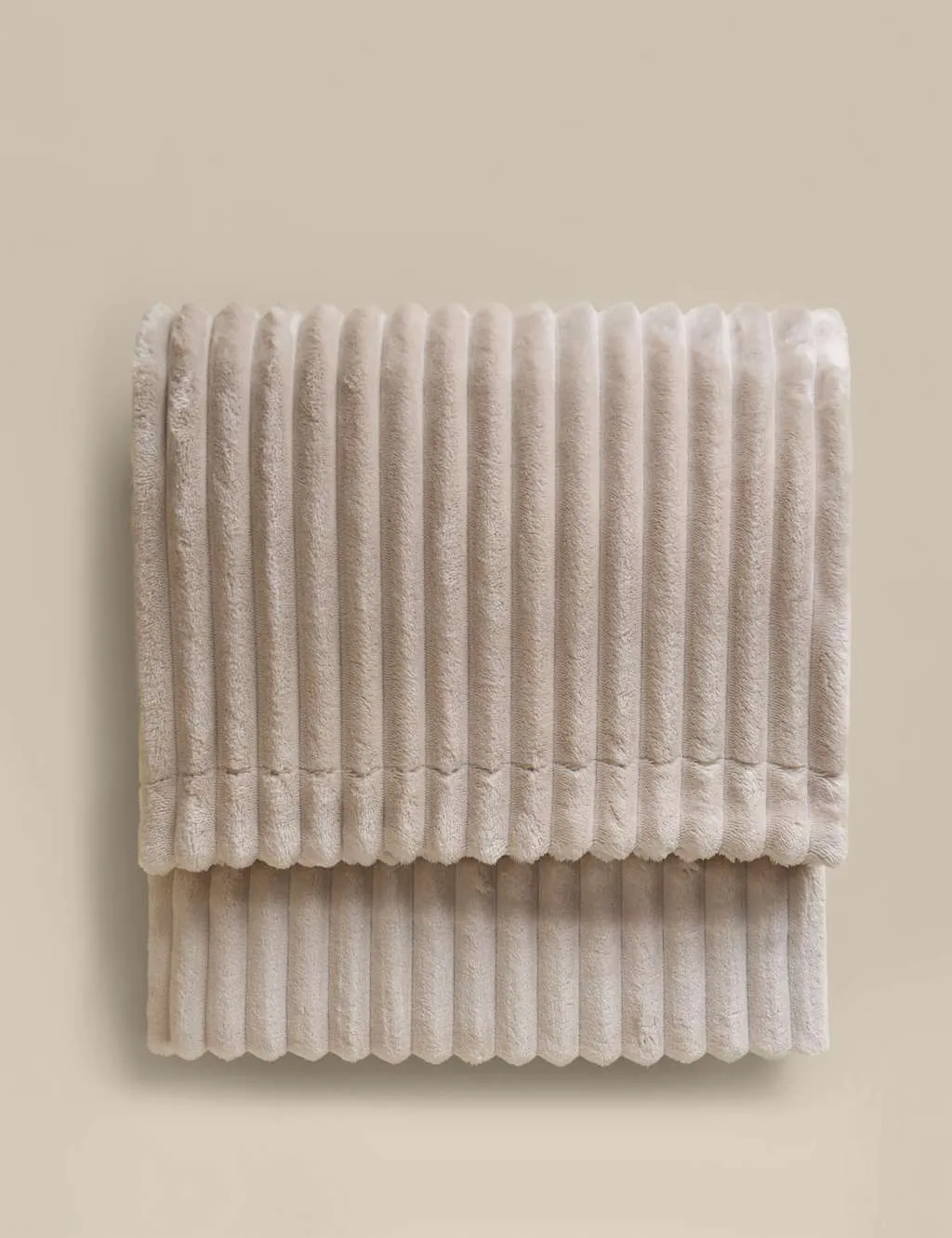 M&S Fleece Ribbed Throw Neutral