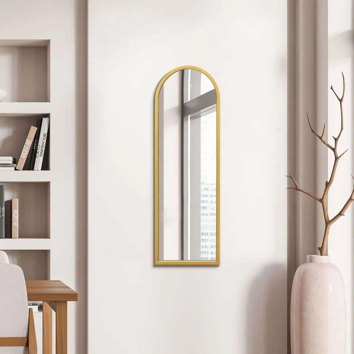MirrorOutlet Gold Metal Framed Arched Wall Mirror 47" X 16" (120CM X 40CM) 5