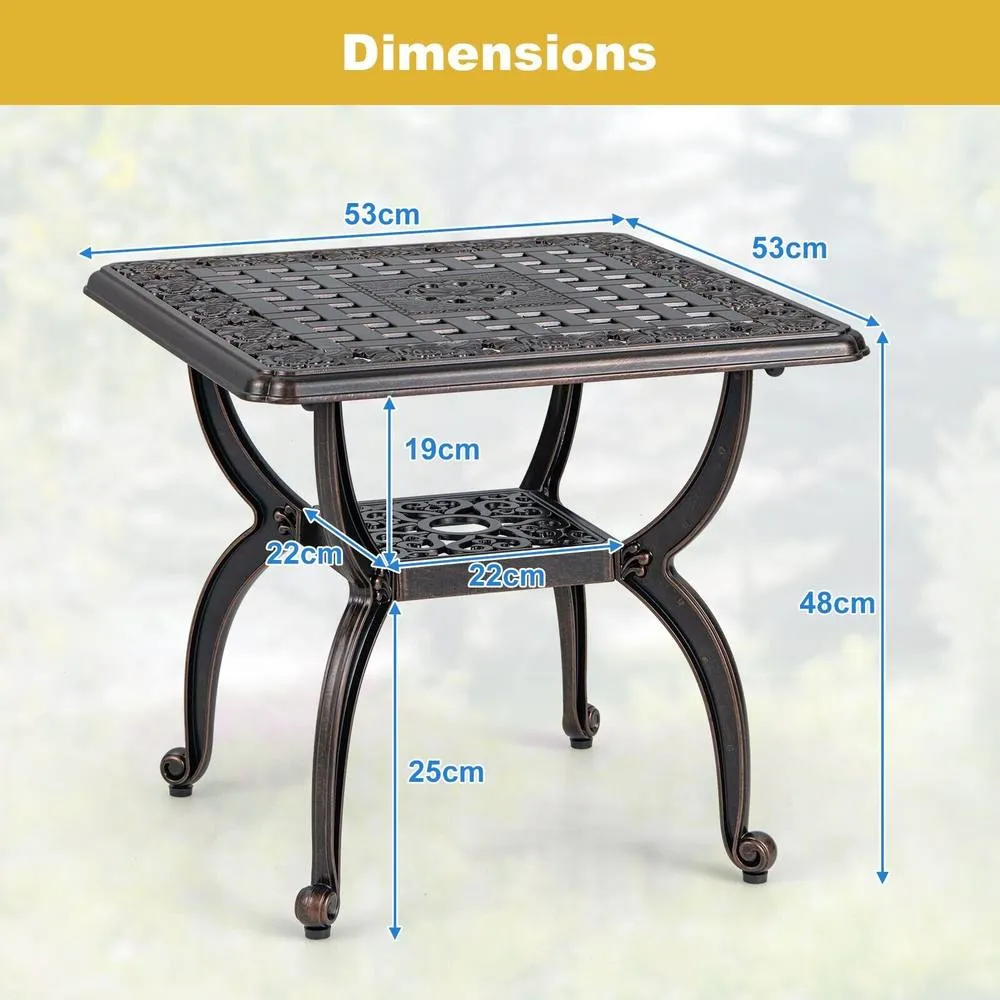 Costway 53 cm Cast Aluminum Outdoor Side Table Anti-rust Patio Coffee Table in Copper 2
