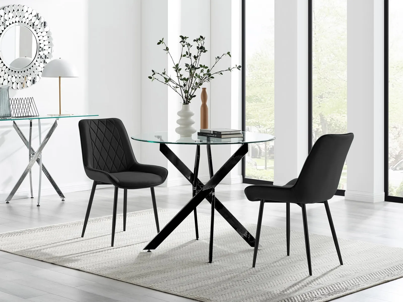 FurnitureboxUK Novara 100cm Round Black Leg Dining Table & 2 Pesaro Black Leg Chairs 1