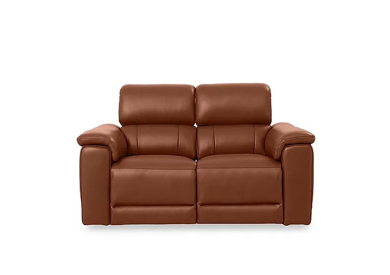 Genius Leather 2 Seater Power Recliner Sofa with Power Headrests and Bluetooth Speakers - Montana Butterscotch
