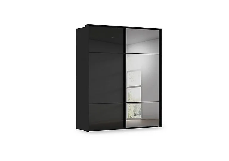 Haven 190cm 2 Door Slider Wardrobe with 1 Glass and 1 Mirror Door - Black Glass