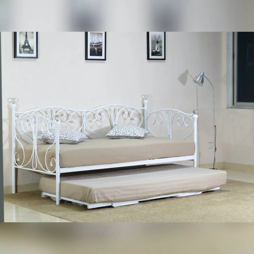 Comfy Living Ltd Metal Crystal Finial Day Bed With Trundle in White