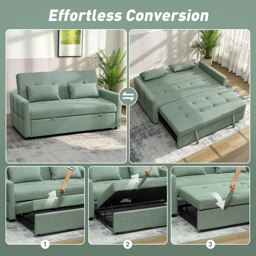 HOMCOM 2 Seater Sofa Bed, Convertible Pull Out Bed Settee, Light Green 4