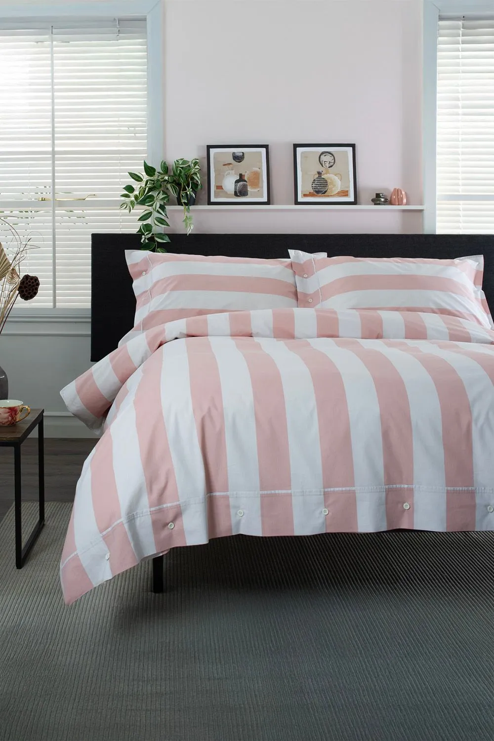 The Lyndon Company West End Stripe Duvet Set - Breathable 100% Cotton Bedlinen in Rose 2