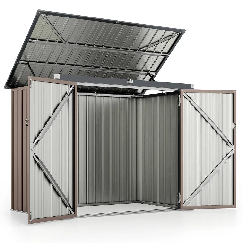 Costway Outdoor Trash Can Storage Shed Large Lockable Garden Shed-Grey in Brown